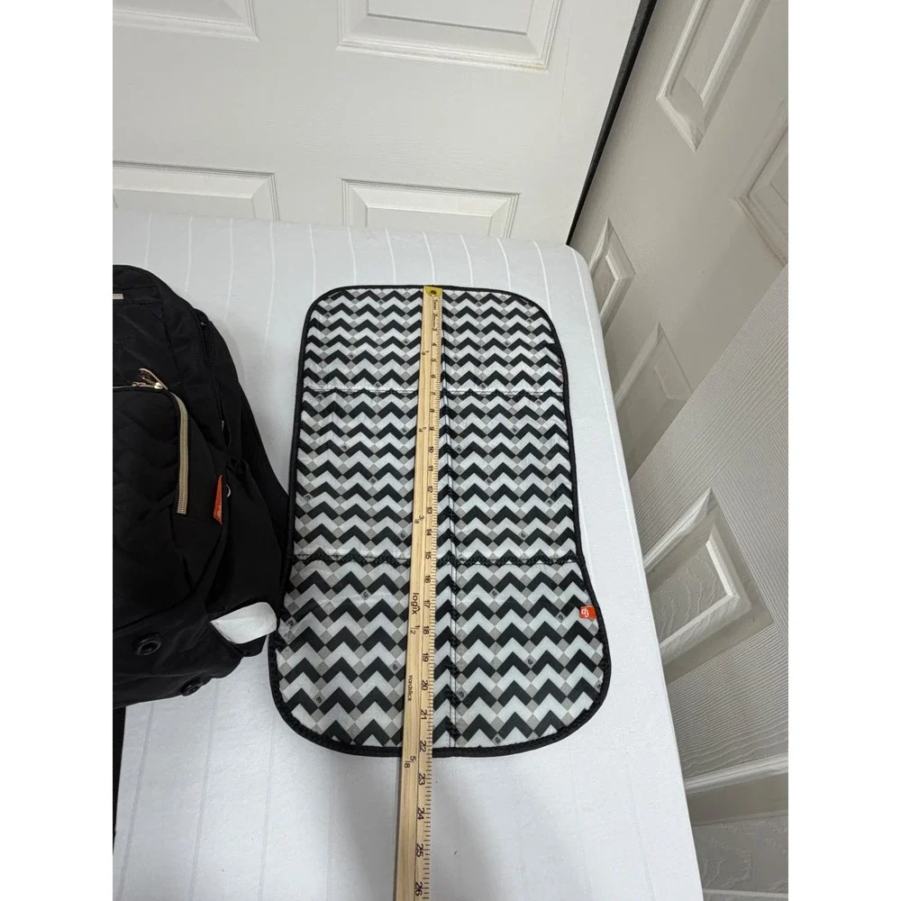 Fisher Price Diaper Bag Backpack Black QuiltedChevron Gold Hardware Multi-Pocket